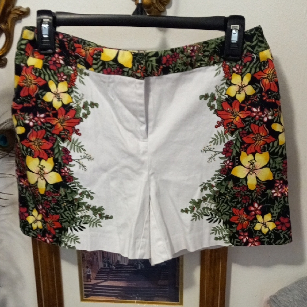 Floral Women's Shorts - White with Red and Yellow Accents